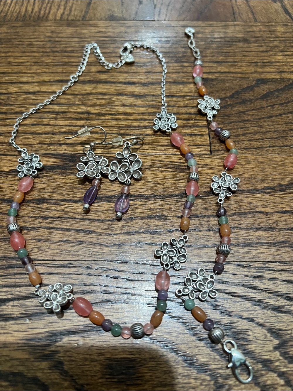 Brighton Multicolor Pink Green Purple Beaded Necklace, Bracelet & Earrings